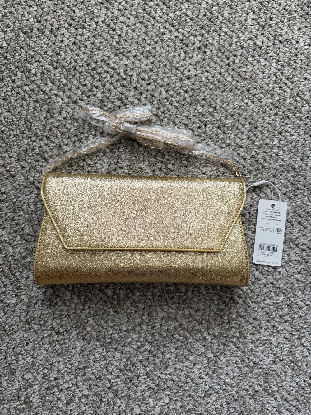 Urban Expressions Gold Metallic Envelope Clutch with Chain Strap